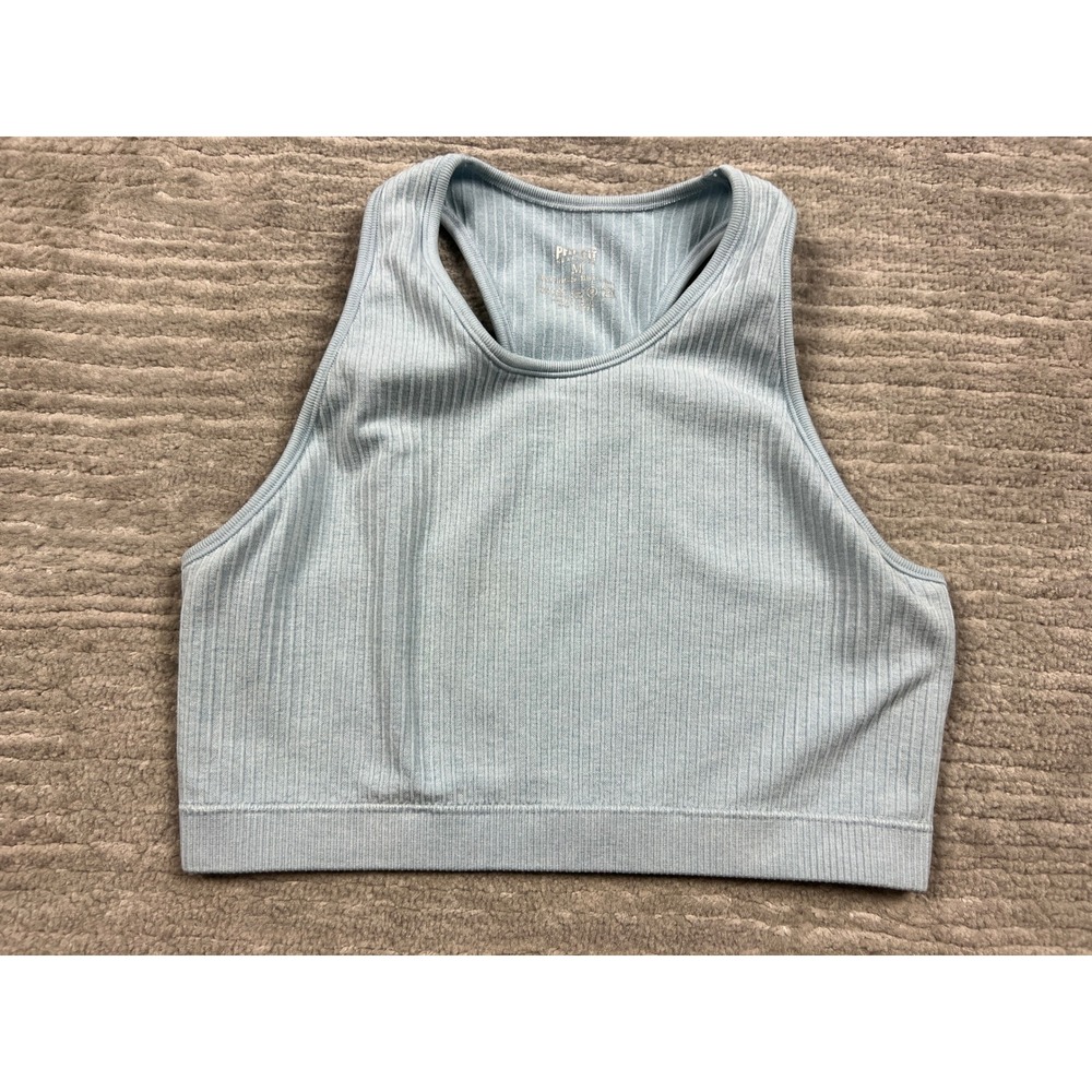 Pro-Fit Sports Bra Women M Blue Seamless Ribbed Racerback High Neck Athletic Top